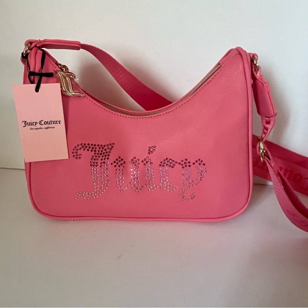 Juicy Couture NWT Pink Obsession Crescent Style Shoulder Bag with Rhinestones - Picture 2 of 10